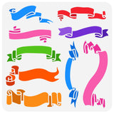 FINGERINSPIRE Ribbon Banner Stencil 11.8x11.8 inch 9 Style Ribbons Craft Stencils Reusable Plastic Tag Label Ribbon Drawing Sten