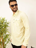 Thomas Scott Men Solid Cotton Linen Kurta Shirt (Ts1531_Lemon, M)