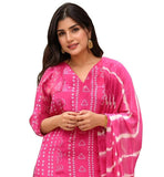 Anni Designer Women'S Rayon Viscose Straight Bandhej Printed Kurta With Pant & Dupatta (Baghira Pink-Vks02_Xxl_Pink_Xx-Large),Pink,2XL