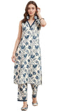 SMOWKLY V-Neck Sleeveless Kurta for Women (1322_OFWT_M) White