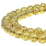 MJDCB Electroplate Gold Color Natural Volcanic Lava Stone Round Loose Stone Beads DIY for Jewelry Bracelet Making (6mm)