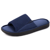 LongBay Mens Comfy Memory Foam Slide Slippers Breathable Mesh Cloth House Shoes (Medium / 9-10 D(M) US, Navy Blue)