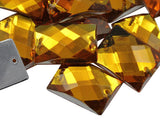 Allstarco 25x18mm Gold Topaz CH16 Flat Back Rectangle Sew On Beads for Crafts Plastic Acrylic Rhinestones with Holes for Sewing,