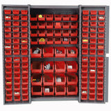 Global Industrial Storage Cabinet W/ 136 Red Bins 3 Sizes 38W X 24D X 72H Assembled
