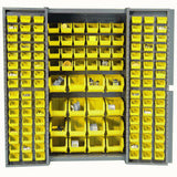 Global Industrial Storage Cabinet W/ 136 Yellow Bins 3 Sizes 38W X 24D X 72H Assembled