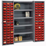 Global Industrial™ Deep Door Bin Cabinet 96 Red Bins Unassembled 38W X 24D X 72H