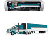 Peterbilt 379 with 63 MidRoof Sleeper and 53 Utility Trailer with Reefer Tway Rose Transport Teal and White with Stripes B