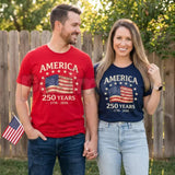 America 250 Years Anniversary T-Shirt – Vintage 1776-2026 USA Flag Graphic Tee, Remastered Heavy Cotton Patriotic Top, Soft Lived-In Semiquincentennial Shirt, Made in USA