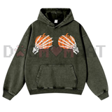 Playful Meme Gothic Halloween Skeleton Hands Pumpkin Vintage Washed Hoodie