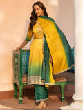 Libas Womens Printed Chinon Straight Kurta With Palazzos And Dupatta Mustard M