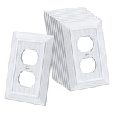 CML Classic Single Duplex Wall Plate, 1-Gang Vintage Beadboard Outlet Covers, 10 Pack Retro Wood Grain Design White Switch Plate
