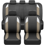 BDK carXS Monaco Seat Covers for Cars Full Set, Beige Tri-Tone Front Car Seat Covers with Split Rear Bench Back Seat Cover, Auto