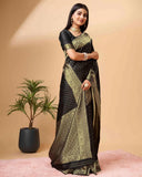 Sugathari Womens Banarasi Saree Pure Kanjivaram Silk Saree Soft New Ladies 2023 Design Wear Pattu Sarees Latest Cotton Party Sari Collections With Blouse Piece For Wedding Sadi (Sam Pari 113 Black)