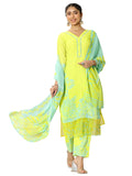 Libas Womens Printed Cotton Straight Kurta With Trousers And Dupatta