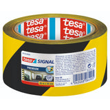 tesa Signal Premium Adhesive Marking and Warning Tape - Permanent Hazardous Area Marking and Signage - Robust PVC - Black/Yellow