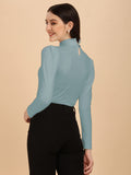 Wedani Women'S Casual Solid Top Mock Neck With Regular Puff Long Sleeve Top (Medium Grey),Grey,M,Polyester,Regular,