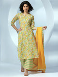 Libas Womens Printed Cotton Straight Kurta With Palazzos And Dupatta Off White M 36744