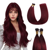 Sunya I Tip Hair Extensions Human Hair 20 Inch Burgundy I Tip Hair Extensions #99j 50g/50S