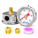 MEANLIN MEASURE 0~15Psi Stainless Steel 1/8 NPT 1.5 FACE DIAL, Glycerin Filled Pressure Gauge, Liquid Filled, Water Oil Air, Bac