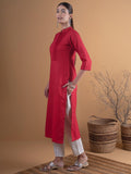Libas Women'S Cotton Straight Kurta (4339_Maroon Maroon L