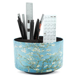 Hennaja Round Leather Art Supply Organizer,Remote Control Holder,360 Degree Rotating,Multi-Functional Pencil Holder,4 Compartmen
