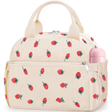 KUBYA Lunch Box for Women, Cute Strawberry Corduroy Insulated Lunch Bag Women Reusable Work Leakproof Simple Adults Large Lunch