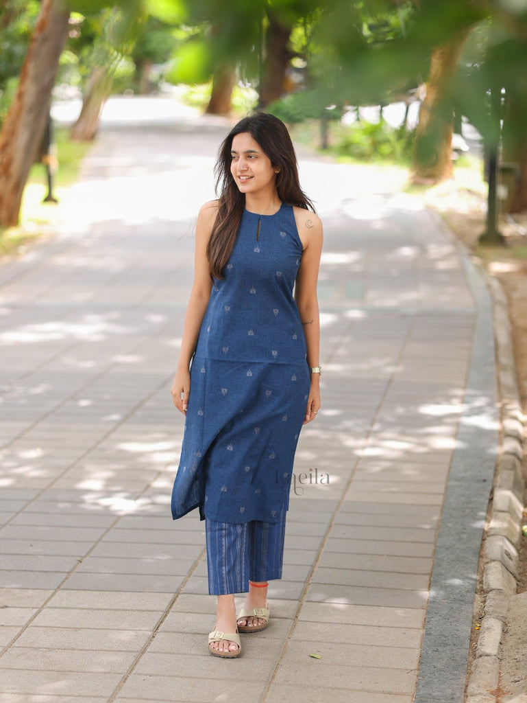 Anni Designer Women'S Rayon Viscose Straight Printed Kurta With Pant (Palakad Blue_M_Blue_Medium),Blue,M,Rayon,Casual,