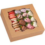 Moretoes 25pcs Pie Boxes, 12x12x3 Inch Auto-Popup Brown Bakery Boxes with Window for Pie, Cookie Cake, Treats, Desserts, Donuts,