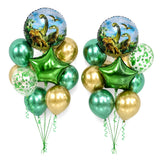 AMFIN (Pack of 20) 17 Inch Dinosaur Theme Birthday Balloon Bouquet Green Blue Chrome Metallic Finish Foil Latex Confetti Girls B