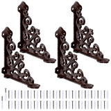 Blulu 4 Pack Antique Style Small Cast Iron Brackets Wall Mount Shelf 3 7/8 x 3 7/8 Decorative Wall Bookshelf Brackets Heavy Duty