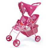 Peppa Pig: Doll Twin Stroller - Pink & White Dots - Fits Dolls Up To 24, Retractable Canopy, Easy to Fold for Storage & Travel,