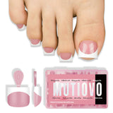 MUTIOVO Extra Short Toe Nail White French Tip BERRY PINK,Soft Gel False Toenail Extension Kit,Thick Sharp Square Press On,Need B