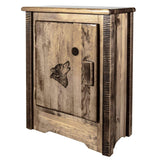 Montana Woodworks Homestead Collection Accent Cabinet With Laser Engraved Wolf Design, Left Hinged, Stain & Clear, Stained & Cle