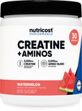 Nutricost Creatine + Aminos 30 Servings (Watermelon Flavored) - 5,000mg Creatine Monohydrate + 5000mg Amino BCAA Blend Per Servi