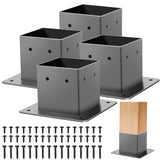 4x4 Post Base, 4Pcs Post Brackets (Inner Size 3.5x3.5), Black Powder-Coated Heavy Duty Steel Fence Post Anchor for Deck Porch Ra