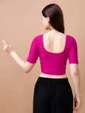 Pujia Mills Women'S Readymade Dobby Cotton Lycra Stretchable Round Neck Half Sleeve Blouse Fancy Pink Color Lycra Stretchable Blouse For Women Stylish Readymade Saree Blouse Pink L