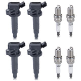 KUIPERAUTO Set of 4 Ignition Coil Pack and Spark Plugs Compatible for 2000-2005 Toyota Celica 1.8L L4 / 1999-2008 Corolla SP479
