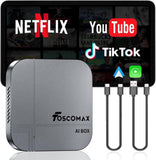 Foscomax 3-in-1 Wireless CarPlay Adapter & Android Auto & Video, AI Box Support Netflix YouTube TikTok, Dual-Band WiFi, Plug & P