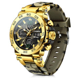 Lige Stylish Men'S Watches Sports Outdoor Waterproof Military Watch Date Multi Function Tactics Led Alarm Gold Dial Stopwatch An