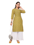 rangita Mustard Cotton Knee Length Printed Straight Kurti for Women | Kurta for Women_S