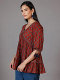 Libas Women'S Cotton Printed Flared Kurti (29068R_Rust Rust S