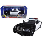 Motormax 2011 Dodge Charger Pursuit Police Car Black and White with Flashing Light Bar and Front and Rear Lights and 2 Sounds 1/