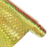 CALFOVERA 53 x 11.8 Inch Holographic Embossed PU Leather Rolls Snake Skin Synthetic Vinyl Fabric Yellow Green Snake Textured Glo