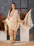 Anni Designer Women'S Cotton Blend Straight Printed Kurta With Pant & Dupatta (Maket Cream_Xl_Cream_X-Large),Cream,XL,,,