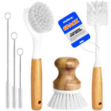 Holikme 6 Pack Dish Brush Kitchen Brushes with Bottle Brush, Dish Brush, Palm Scrub Brush and Straw Brush, Fruit Vegetable Clean
