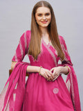 Anni Designer Women'S Rayon Blend Anarkali Printed Kurta With Pant & Dupatta (Berlin Pink-Vks02_Xl_Pink_X-Large),Pink,XL,,,