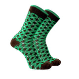 Sockscarving Feel The Comfort Pure Cotton Premium 1 Pair Crew Socks, Green And Brown Geometric Design, Casual Wear For Men And W
