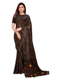 Pratham Blue Women's Sequins Georgette Fancy Saree With Blouse Piece (PB-285_Brown)
