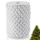 XINHUIDALSQ Craft String of Pearls 10 MM Faux Pearl Beaded, 33 Feet White Garland Bead String for Christmas Tree Decorations, We