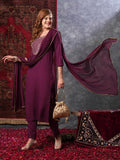 Anni Designer Women'S Rayon Blend Embroidered Straight Kurta With Pant & Dupatta (Yuvani Wine-Vks01_Xxl_Wine_Xx-Large),Wine,2XL,,,